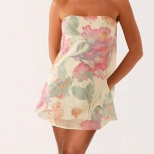 Strapless Floral Mesh Mini Dress
