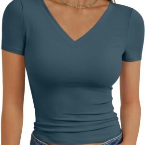 Slim-Fit Cropped V-Neck Short-Sleeve T-Shirt