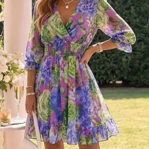 Floral Wrap V-Neck Tiered Mini Dress