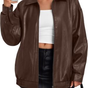 Oversized Faux Leather Biker-Style Bomber Jacket
