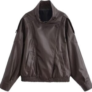 Black Litchi-Grain Faux Leather Jacket