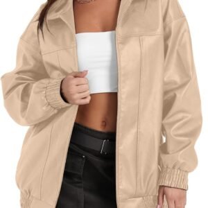 Oversized Faux Leather Biker-Style Bomber Jacket