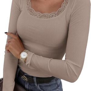 Lace-Trimmed Slim-Fit Crew Neck Long-Sleeve T-Shirt