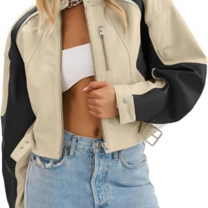Cropped Faux Leather Bomber Jacket