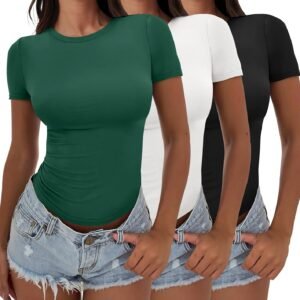3-Piece Set: Slim-Fit Cropped Short-Sleeve T-Shirt