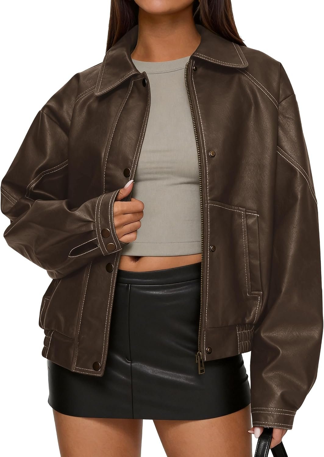 Oversized Faux Leather Jacket (Autumn/Winter Style)