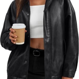 Oversized Faux Leather Bomber Jacket