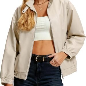 Stand-Collar Faux Leather Bomber Jacket