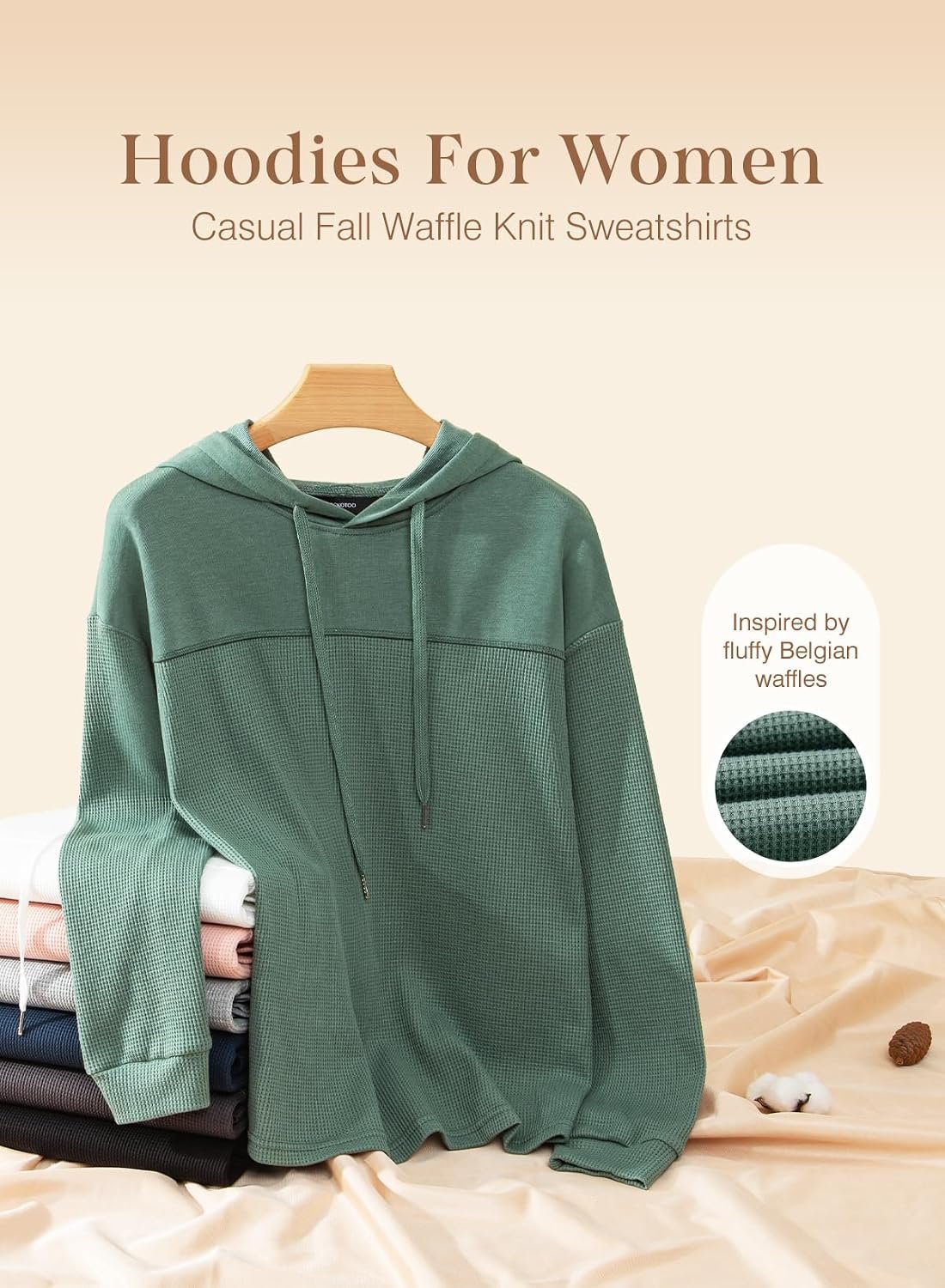 Lightweight Waffle-Knit Pullover Hoodie - Image 2