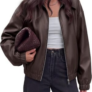 Oversized Faux Leather Zip-Up Bomber Jacket