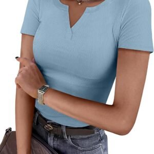 Ribbed Slim-Fit V-Neck Short-Sleeve T-Shirt