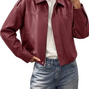 Oversized Cropped Faux Leather Bomber Jacket