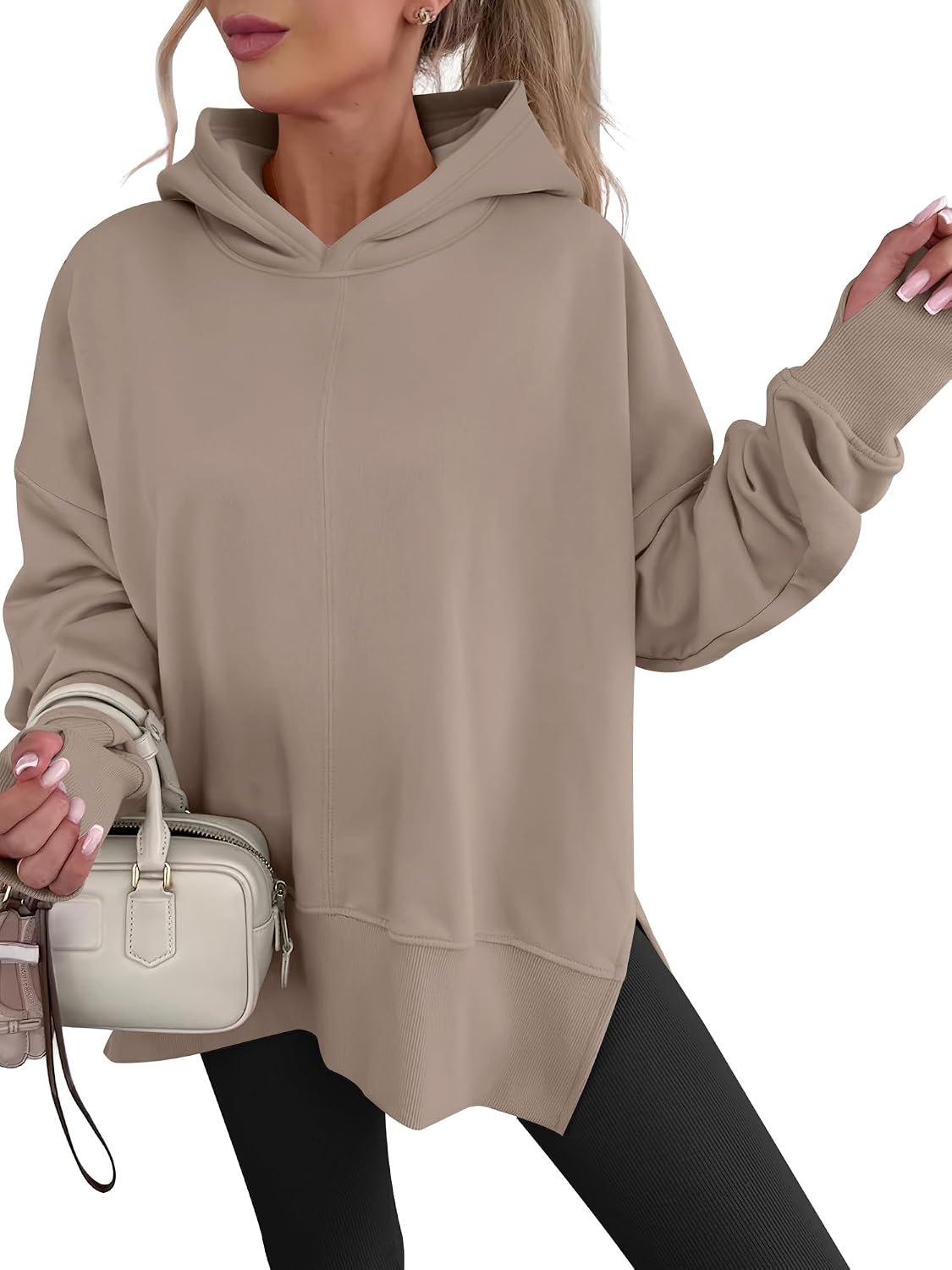 Side-Slit Fleece Pullover Hoodie