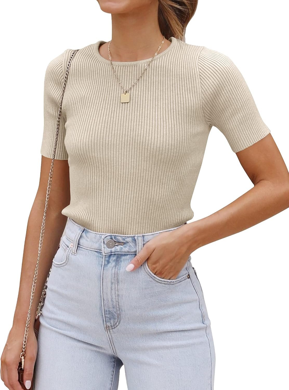 Ribbed Slim-Fit Crew Neck Short-Sleeve T-Shirt