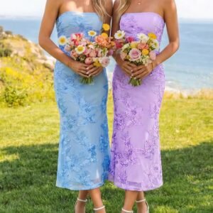 Strapless Floral Mesh Formal Dress