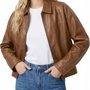 Faux Leather Biker-Style Bomber Jacket