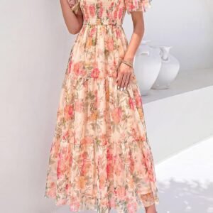 Sheer Floral Tiered Flowy Maxi Dress