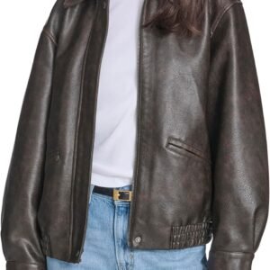Oversized Faux Leather Bomber Jacket