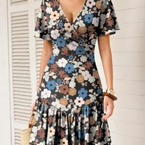 Floral Wrap V-Neck A-Line Mini Dress